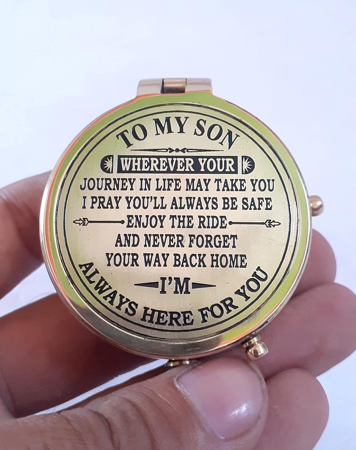 The Antique House Shiny Brass Compass with Leather Case Gift to My Son