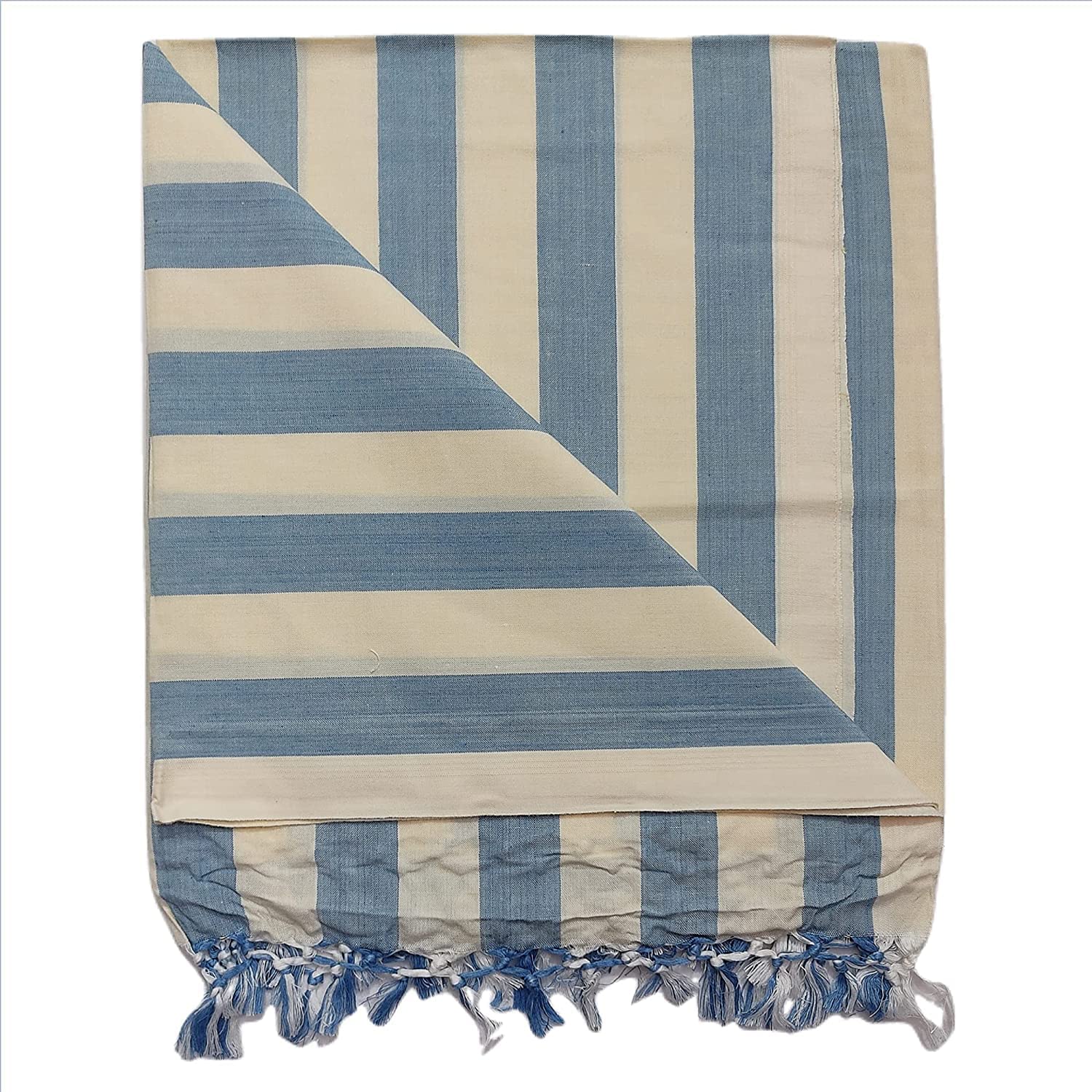 SHISHIR Handloom Bhagalpuri Cotton Chadar-250 TC Blue White Strip Premium (Size Single)-image-42