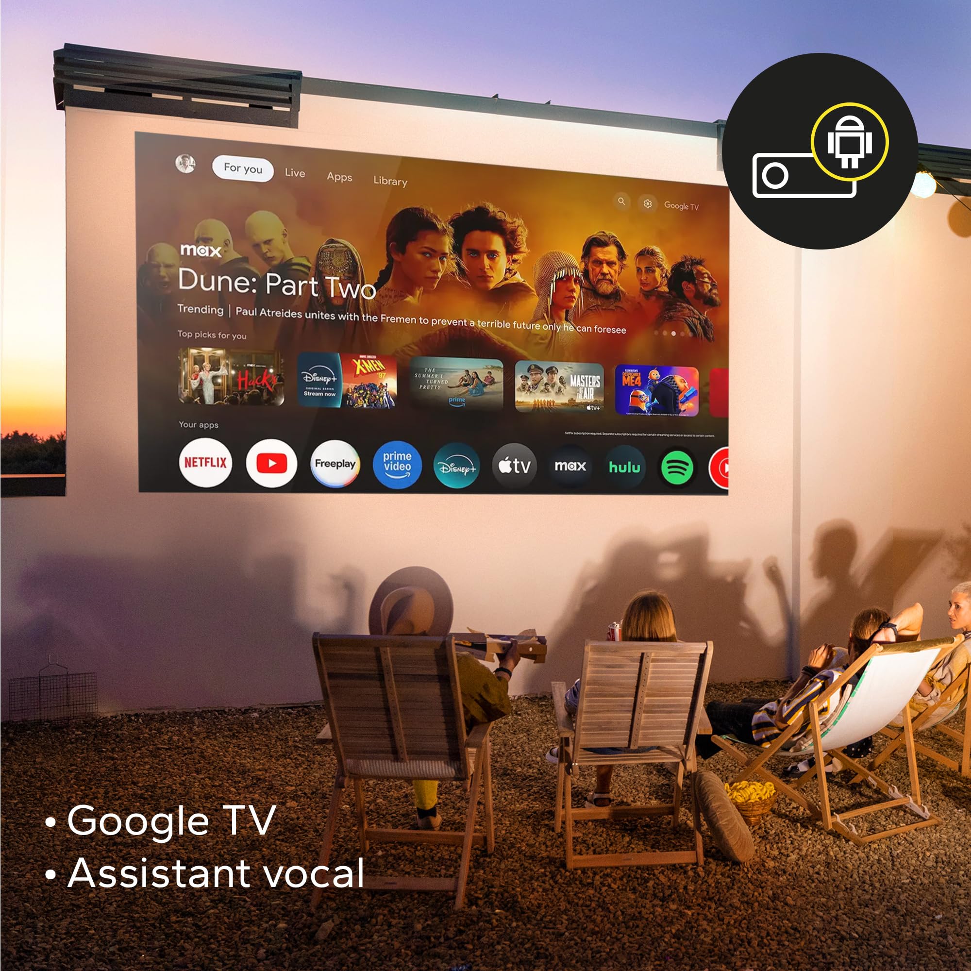 Projecteur Overmax 4K Full HD 1080P Multipic 5.2, Google TV, Wi-FI et Bluetooth, Correction trapézoïdale Automatique à 30°, Zoom électrique, Miracast et Rotation à 360°, écran jusqu'à 200