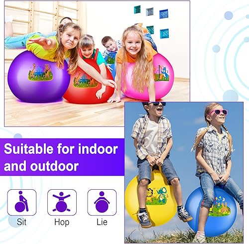 Miniatura 5 de 6 bolas hinchables, 22 pulgadas inflables de estilo animal, bola de rebote con asa, juguetes de salto de ejercicio para juegos de interiores y