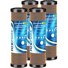 ICEPURE 1 Micron 2.5" x 10" Whole House Water Filter Coconut Shell Activated CTO Carbon and KDF Cartridge for Home, Compatible with WFPFC8002, WFPFC9001, FXWTC, SCWH-5, WHEF-WHWC, AMZN-SCWH-5, 4PACK