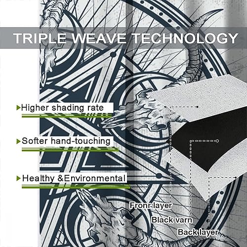 Vista 289 de Cortinas de cabeza de cabra, misteriosa cabeza de cabra malvada, calavera negra, bolsillo para barra, cortinas opacas para ventana, juego de 2