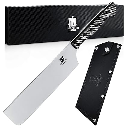 Brooklyn Knife Co. Cleaver Nakiri Butcher Knife - Carbon Fiber Series - Japanese AUS-08 HC Super Steel -Sheath, 7-Inch