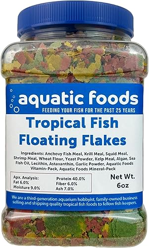 Vista 5 de Aquatic Foods Inc. Copos de pescado tropical premium, sabor krill, tarro de 2 onzas