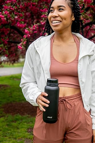 Miniatura 130 de Ello Cooper - Botella de agua de acero inoxidable de 22 onzas con 2 tapas, una de chupito y otra con popote | A prueba de fugas, doble pared y