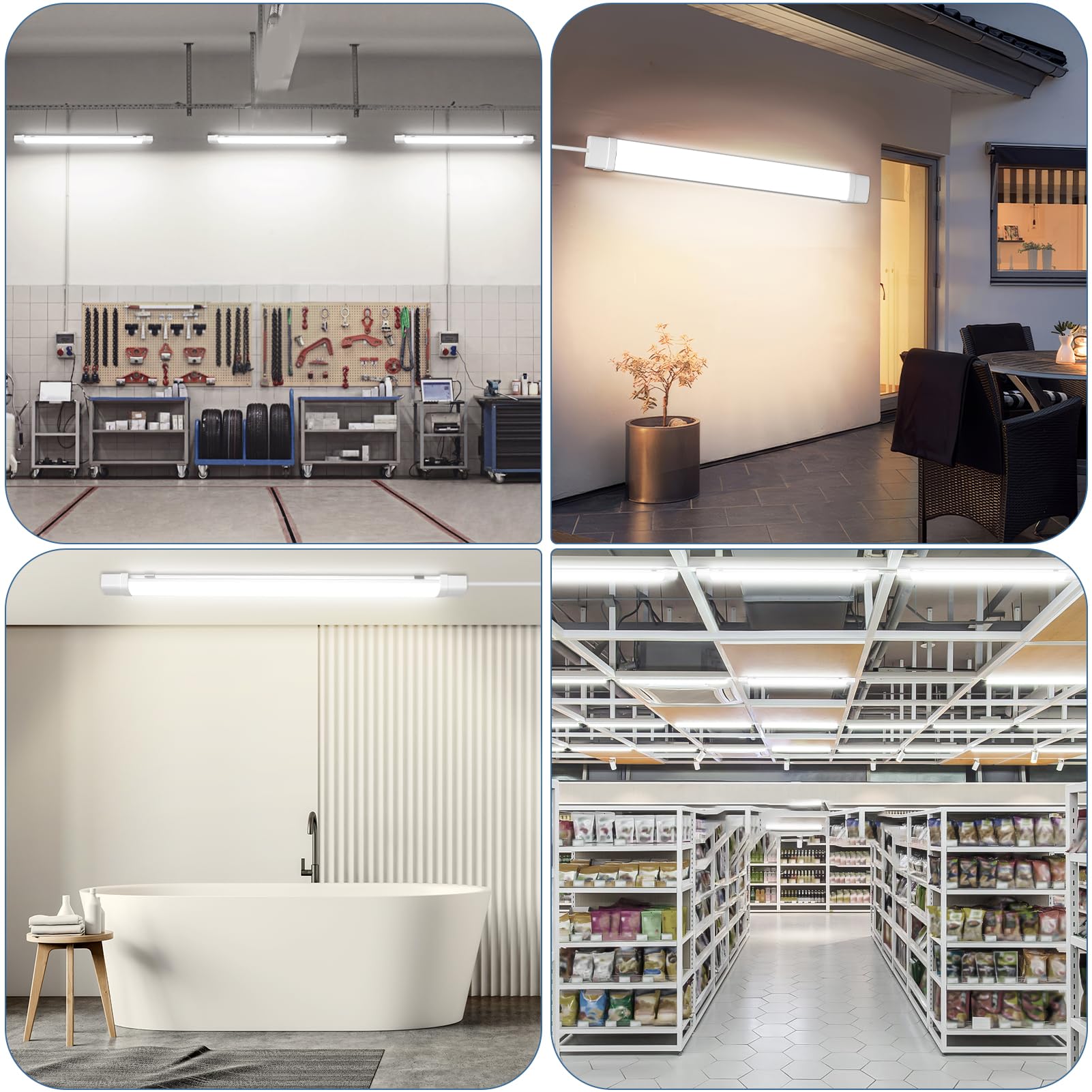 Neon LED 120CM Collegabili Plafoniera 40W 4000LM Barra Tubo, 4500K Impermeabile IP65 Lampada per Garage Cucina Officina Ufficio Bagno Seminterrato Giardino Magazzino