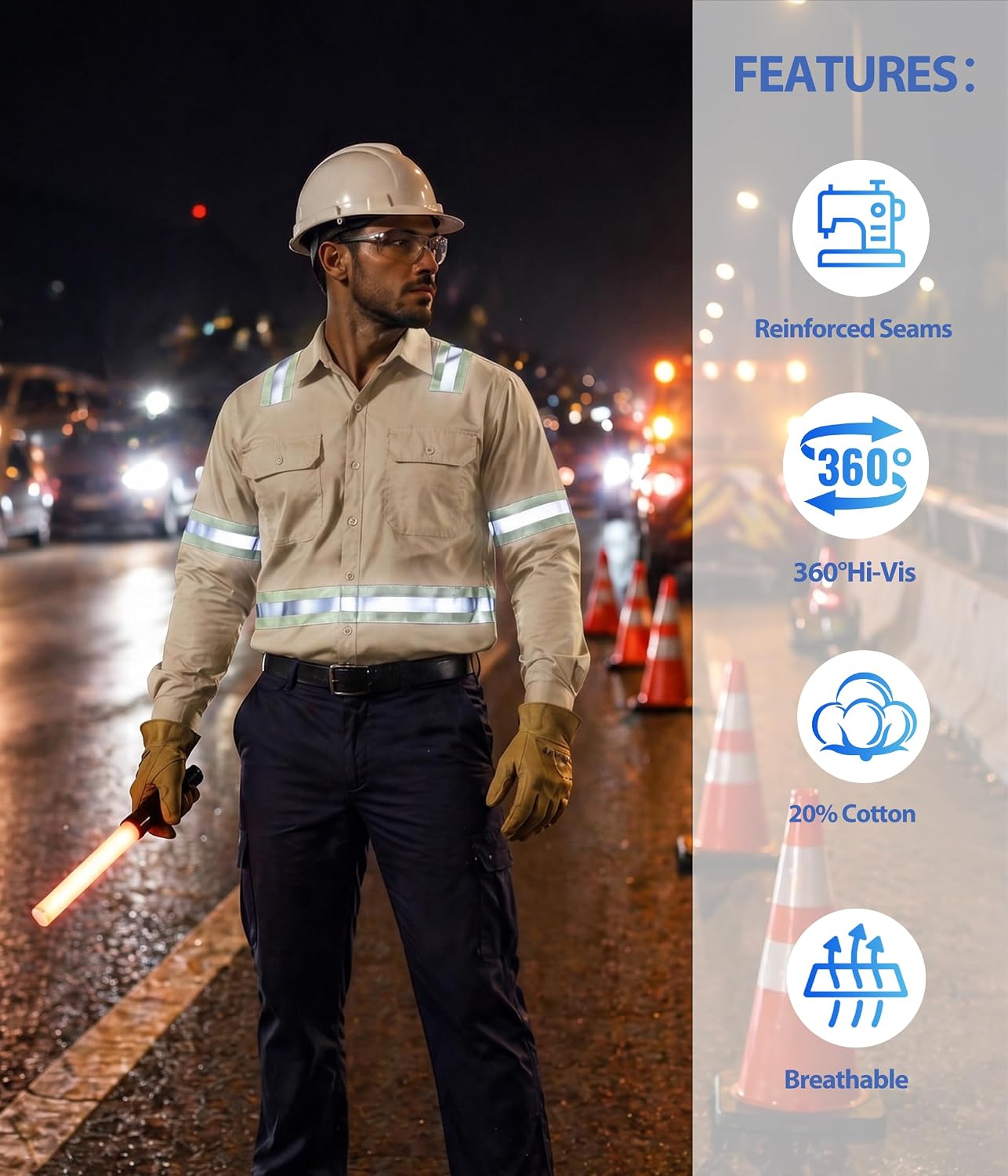 Hi Vis Shirts for Men Button Down Class 3 Safety Work Shirt | Long Sleeve High Visibility Work Shirt. Class 3 reflective button-down workwear is ideal for construction and roadwork
