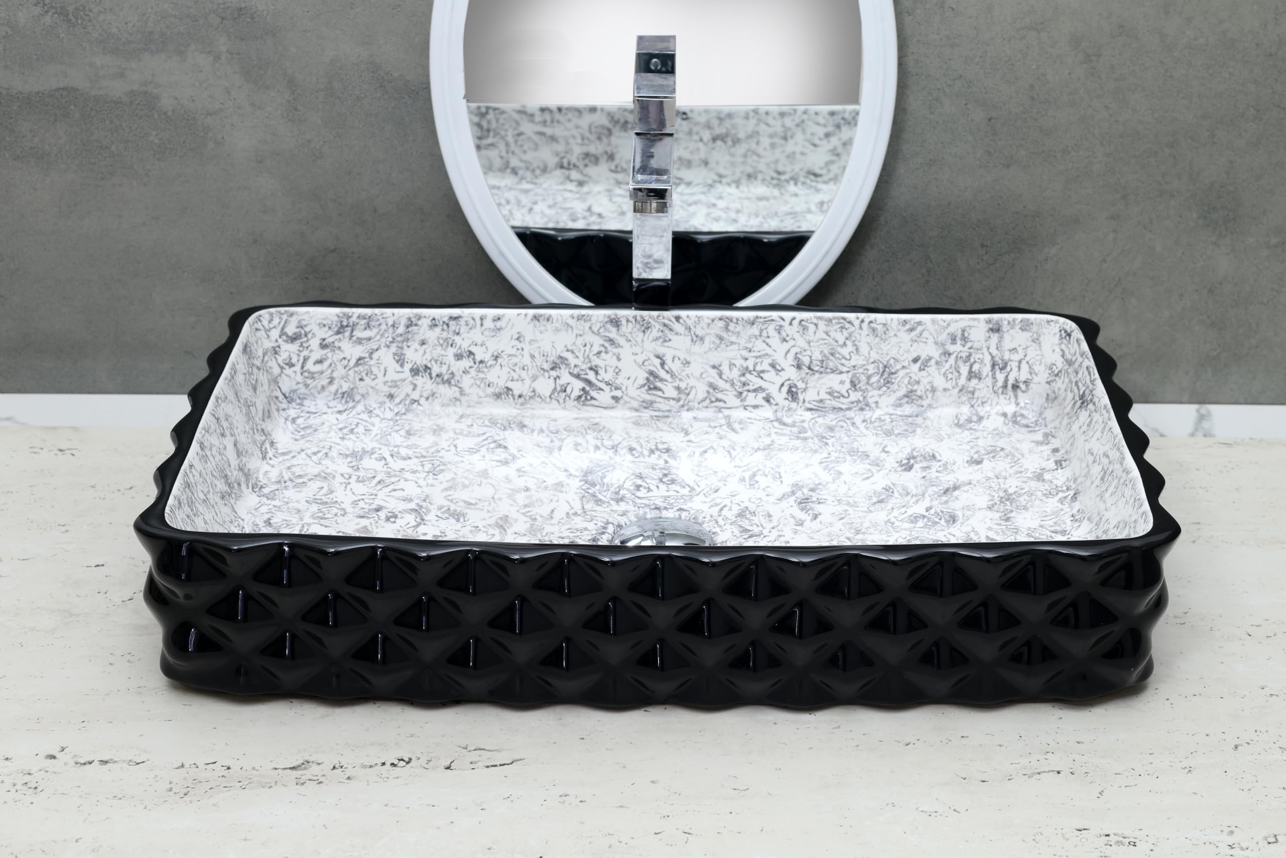 HISRE Designer Glossy Finish Table Top Wash Basin Vessel Sink with Slim Rim Vessel Sinks For Bathrooms (Deer Design Wash Basin, 24 x 14 x 4.5 Inch) (Style - 1) DM4604 (B0CVX2R3B1) Amazon Price History, Amazon Price Tracker