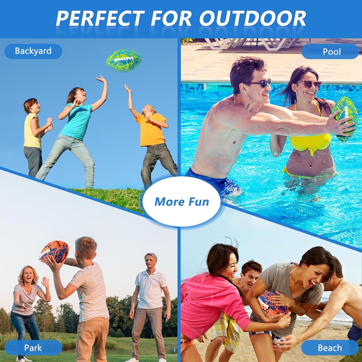 Jasonwell Pool Beach Water Football - 2 Pack Waterproof Football Strong Grip Fun Pool Toys Games for Swimming Pools Beach Lake Park Backyard Outdoor Play for Kids Children Teens Adults Family Orange&green image 6 of 7 B0DRHXG286