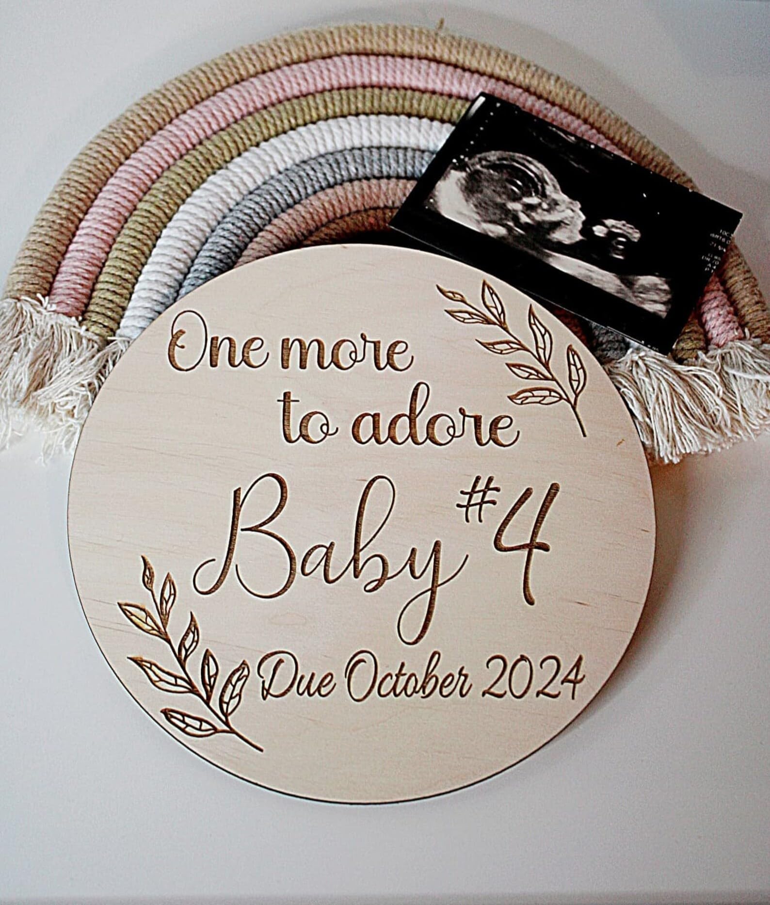 One More To Adore | Hello World | Welcome To The World | Pregnancy Annoucement Sign | Baby Annoucement Plauqe | Baby Name Sign (Small (12x12cm))