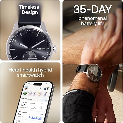Miniatura 23 de Withings ScanWatch 2 - Reloj inteligente híbrido, monitoreo de frecuencia cardíaca, rastreador de fitness, seguimiento de ciclo, monitoreo del Oro