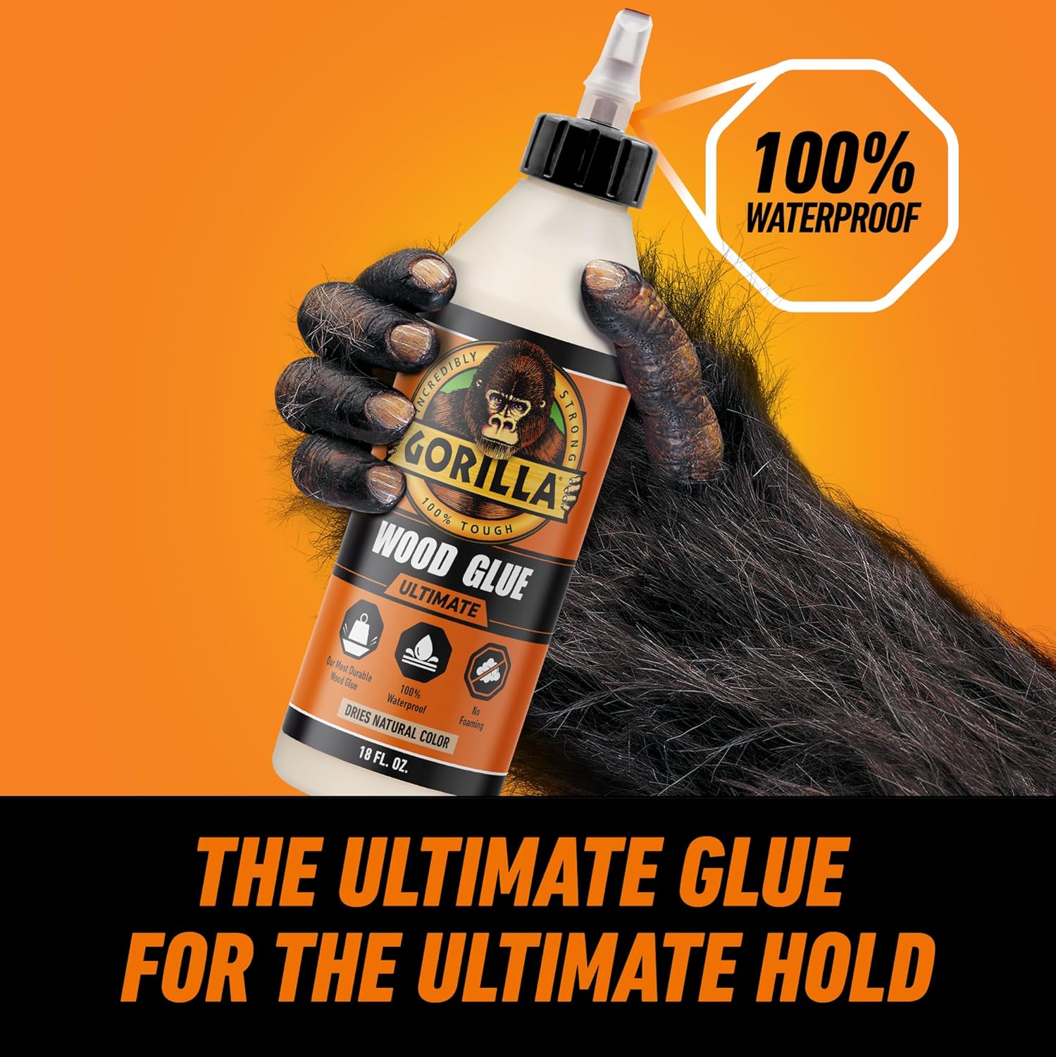 Gorilla Ultimate Waterproof Wood Glue, Natural Wood Color, 18 Ounce (Pack of 4) - Waterproof for Indoor or Outdoor Projects and Repairs