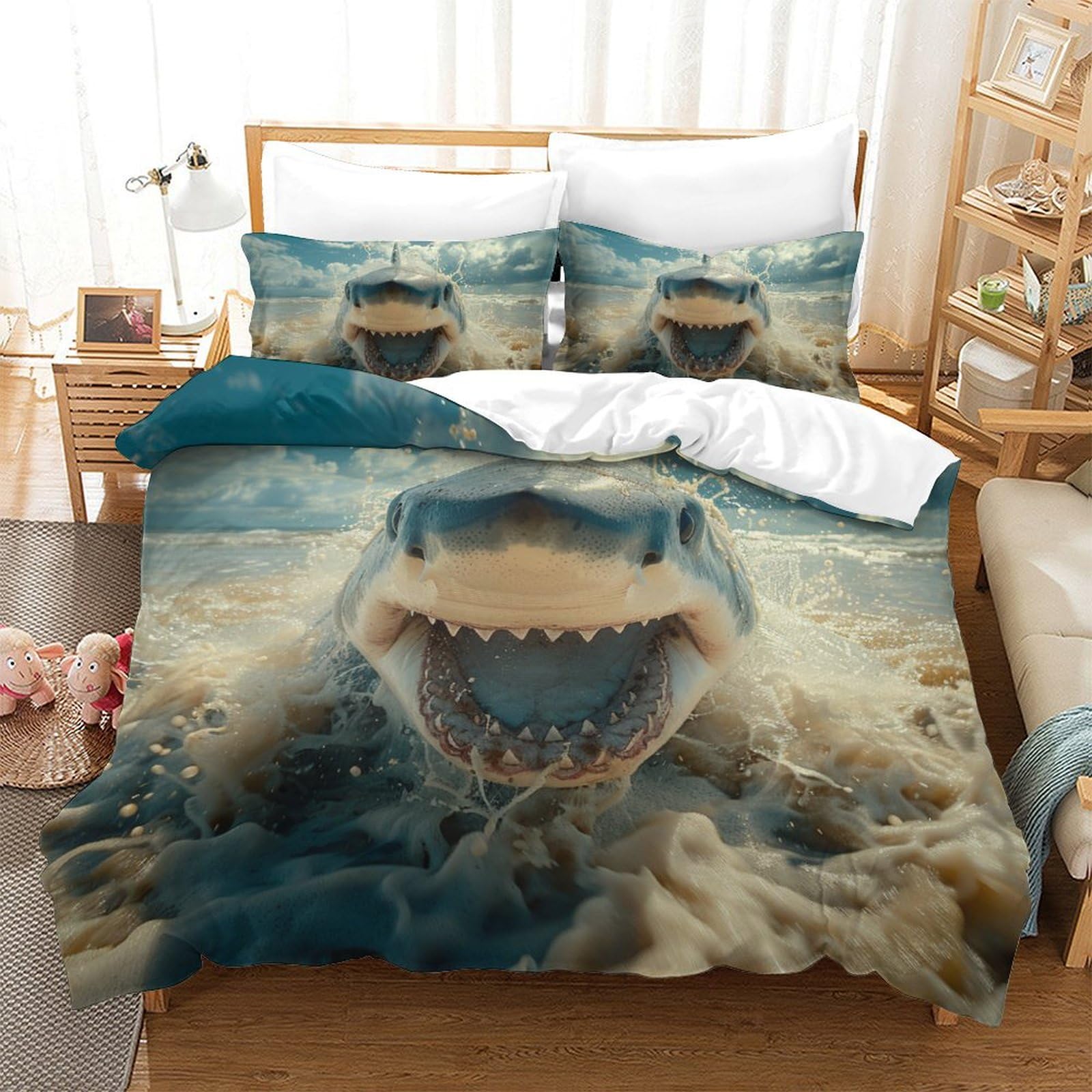 Housse de couette requin blanc anti-transpiration pour un sommeil réparateur et frais