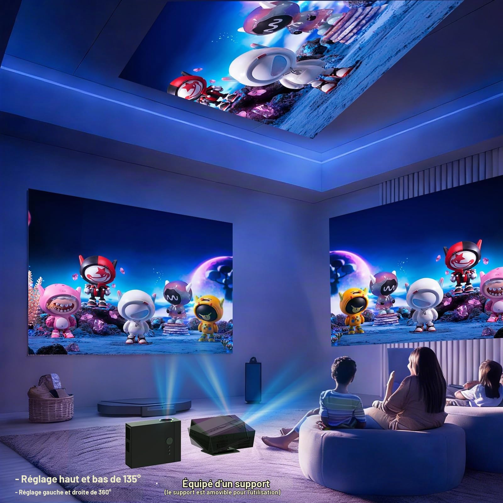 Vidéoprojecteur 4K 8K【Google TV/Auto Focus/Keystone】Mini Projecteur Portable FHD 1080P Courte Focale, Teuyau Mini Rétroprojecteur Portable WiFi6 Bluetooth 5.4 Home Cinema/Plafond/Chambre.