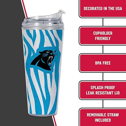 Miniatura 34 de Rico Industries NFL - Vaso de purpurina acrílica de 24 onzas con tapa con bisagras, vaso de doble pared con licencia oficial y popote Tie Dye