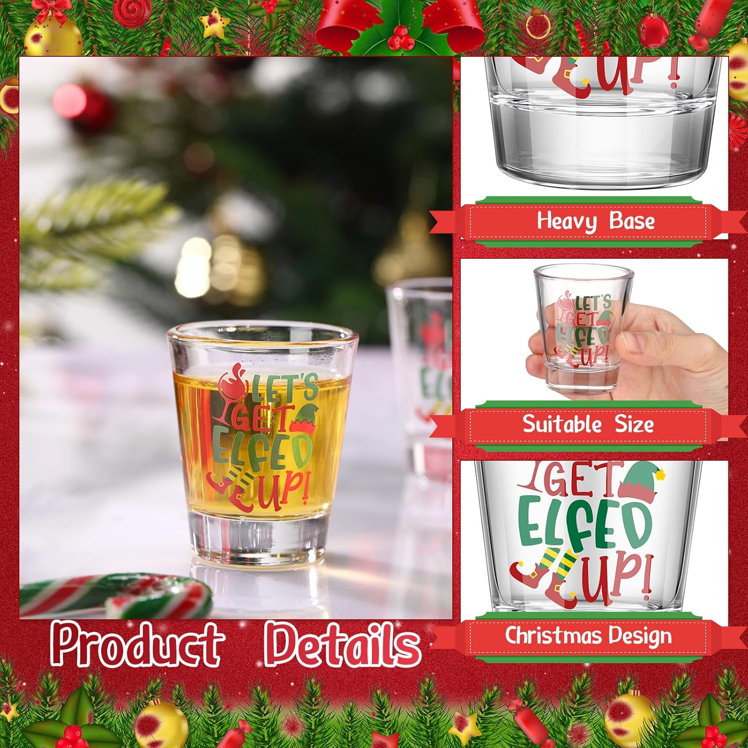 Tioncy 24 Pcs Christmas Shot Glasses 2 oz Clear Shot Glass Happy Holiday Print Cocktail Glasses Funny Cool Mini Whiskey Shot Glass Cups for Christmas Table Decoration Present Drinking Supply (Funny)