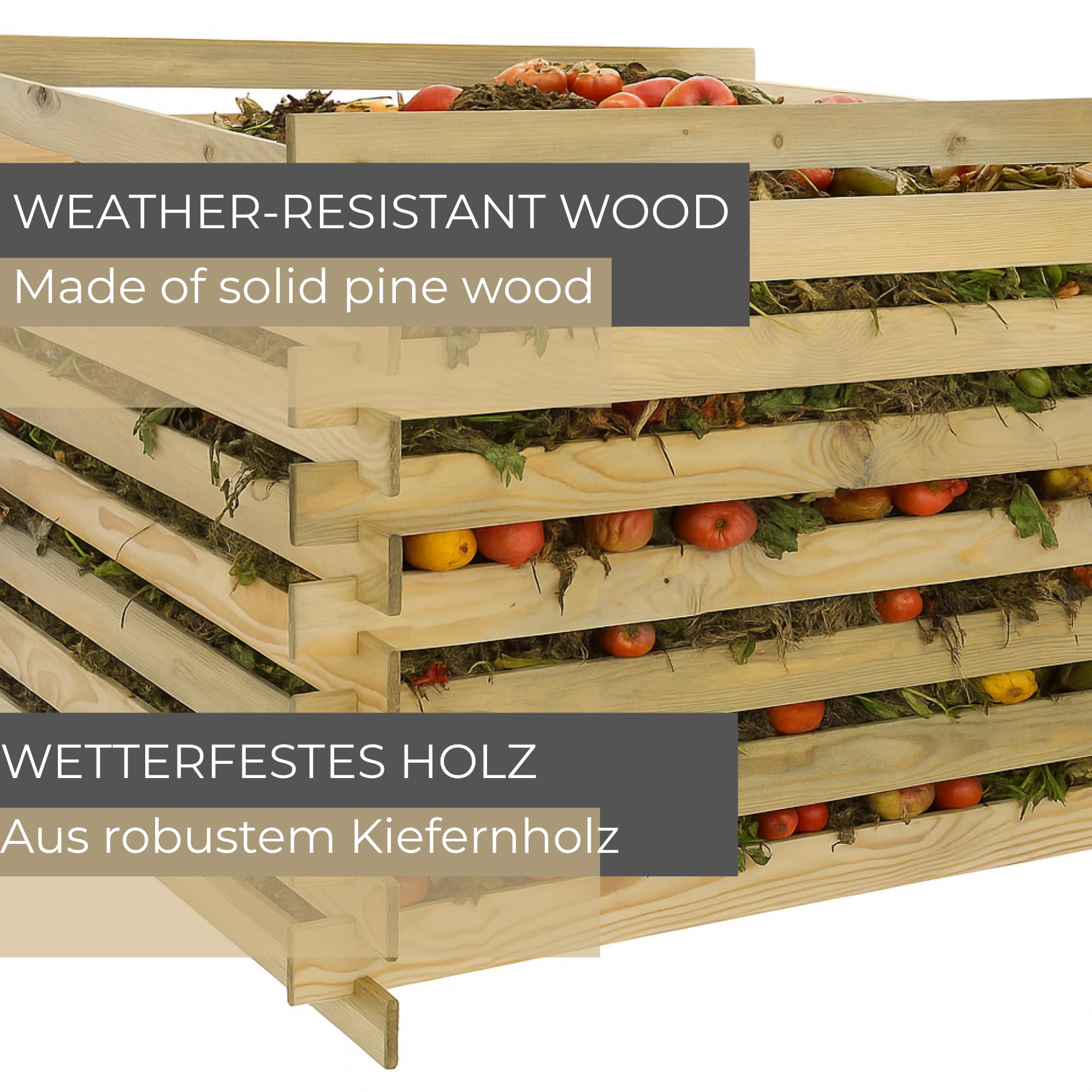 Compostiera Da Giardino In Legno 100x70x100 cm 600 L Compostiera In Assi Sistema Di Compostaggio Da Esterno Resistente Alle Intemperie