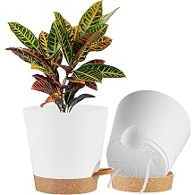 FaithLand 2-Pack 9 Inch Planter Pots for Indoor Outdoor Plants, Self Watering Flower Pots with Deep Reservoir, White with Terracotta ...