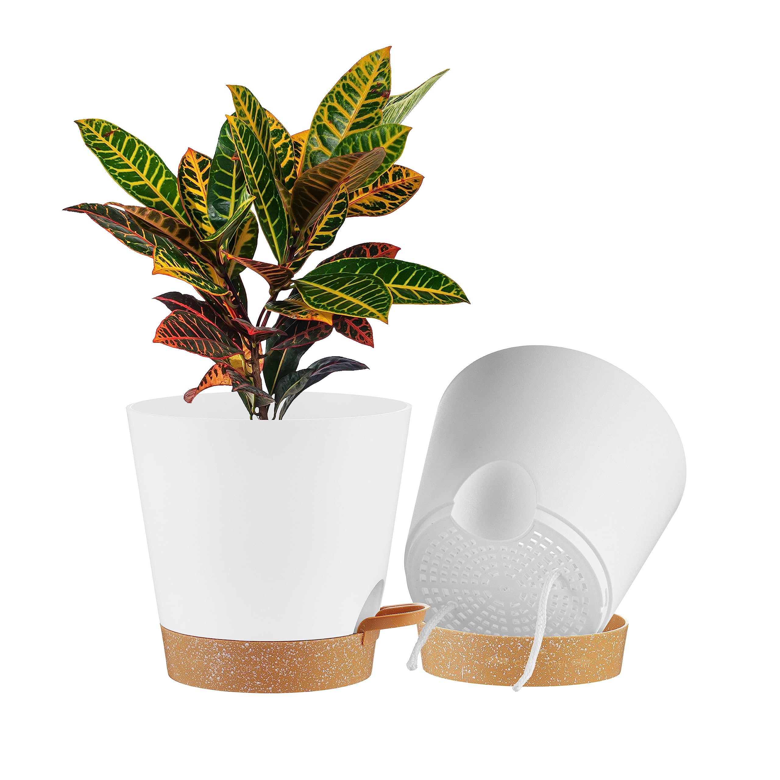 FaithLand 2-Pack 9 Inch Planter Pots for Indoor Outdoor Plants Self Watering Flower Pots with Deep Reservoir, White with Terracotta …