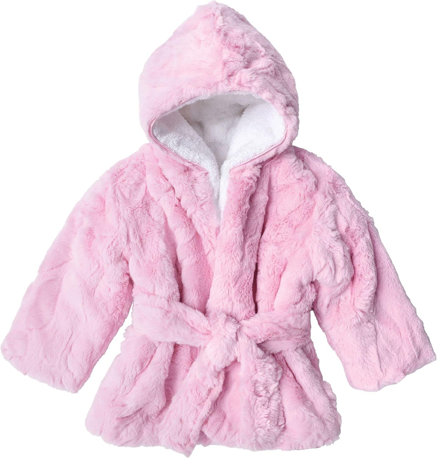 iscream Little Scoops Infant Robe - Luxurious Silky Faux Rabbit Fur Hooded Robe with Terry Lining and Satin Accents