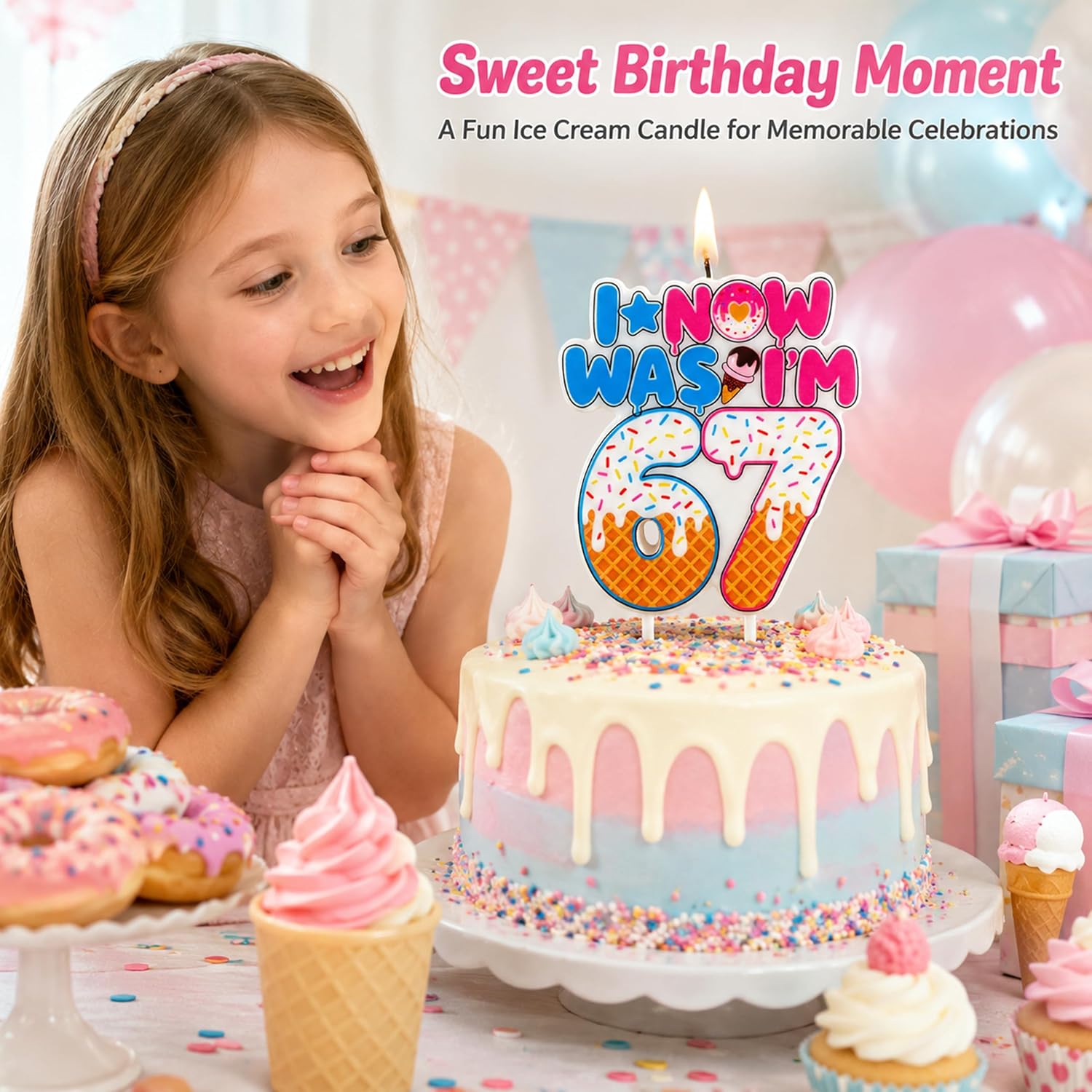Ice Cream Drip 6 7 Number Birthday Candles, 3.54×3.23"
