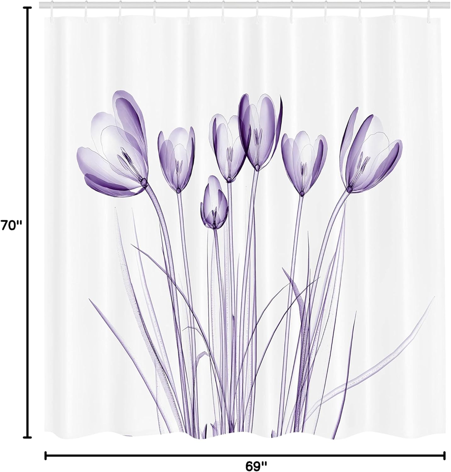 Ambesonne Flower Shower Curtain, X-ray Image of Tulips Solarized Effect Nature Inspired Illustration, Cloth Fabric Bathroom Decor Set with Hooks, 69" W x 70" L, Blue Violet