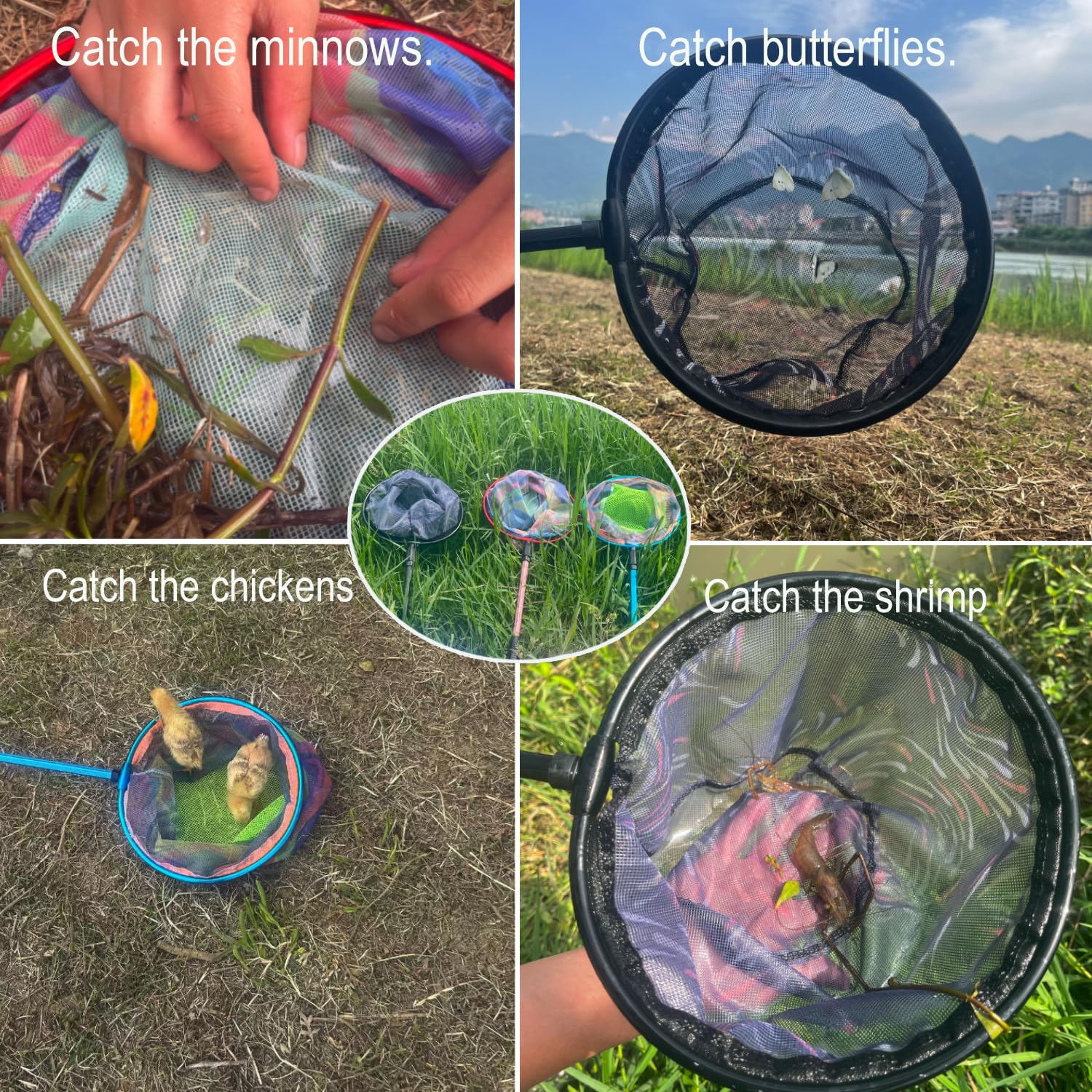 Retino da pesca retrattile, leggero, con manico in alluminio, reti da pesca per bambini, per catturare e rilasciare reti a farfalla