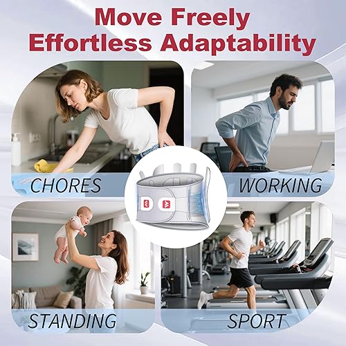 Miniatura 3 de Soporte de espalda para aliviar el dolor de espalda baja, cinturón de apoyo lumbar con 8 barras de soporte zonadas, correa ajustable y tejido 3D