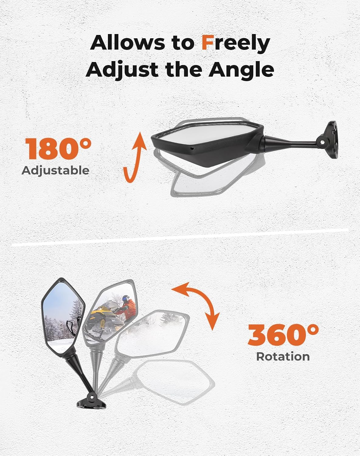 KEMIMOTO Snowmobile Side Mirrors Hood Mounted Rear View Mirror Clear Snowmobile Rearview Mirrors Compatible with Polaris Ski-Doo Arctic Cat Accessories