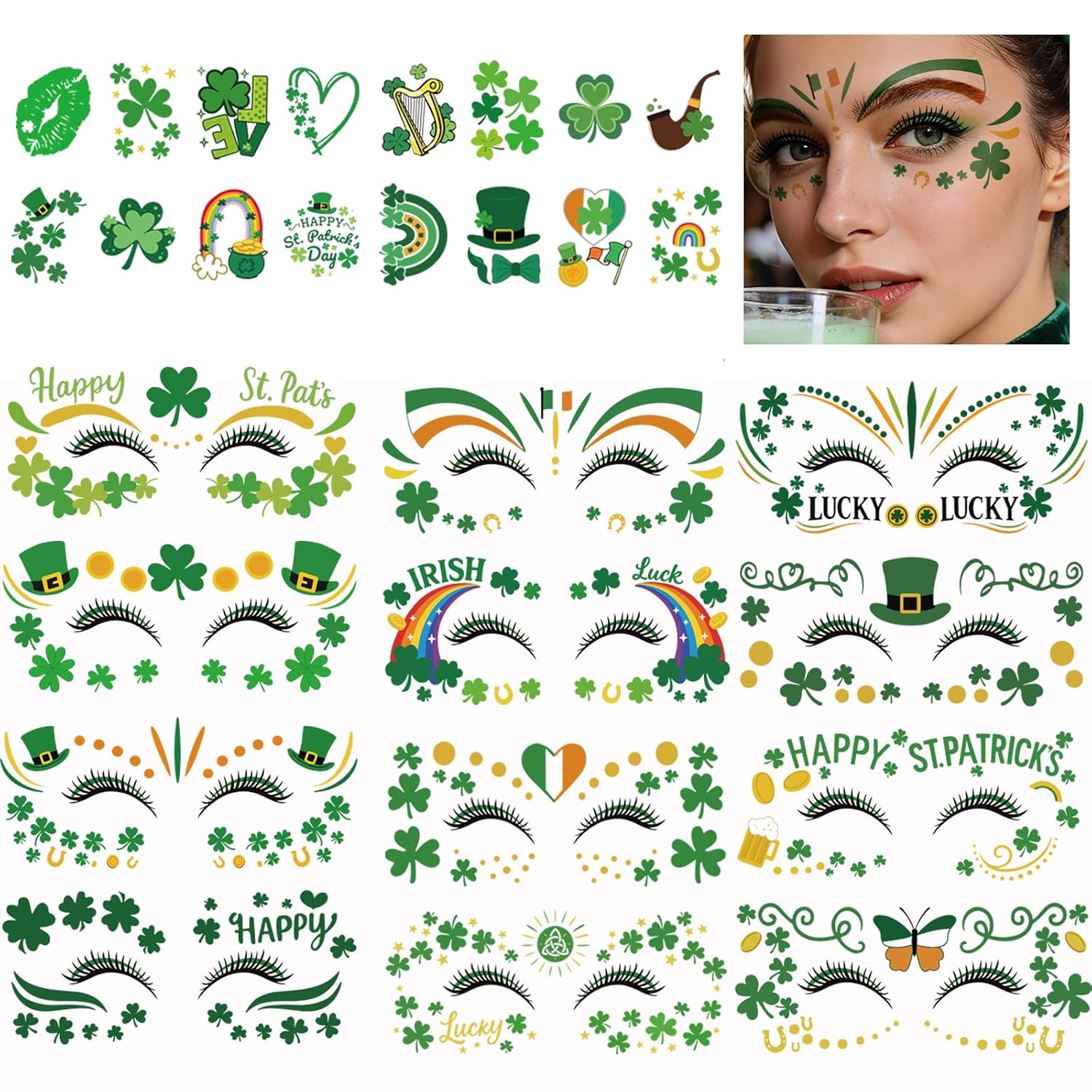 St Patricks Day Face Makeup Patches - Glitter Eyeliner Stickers