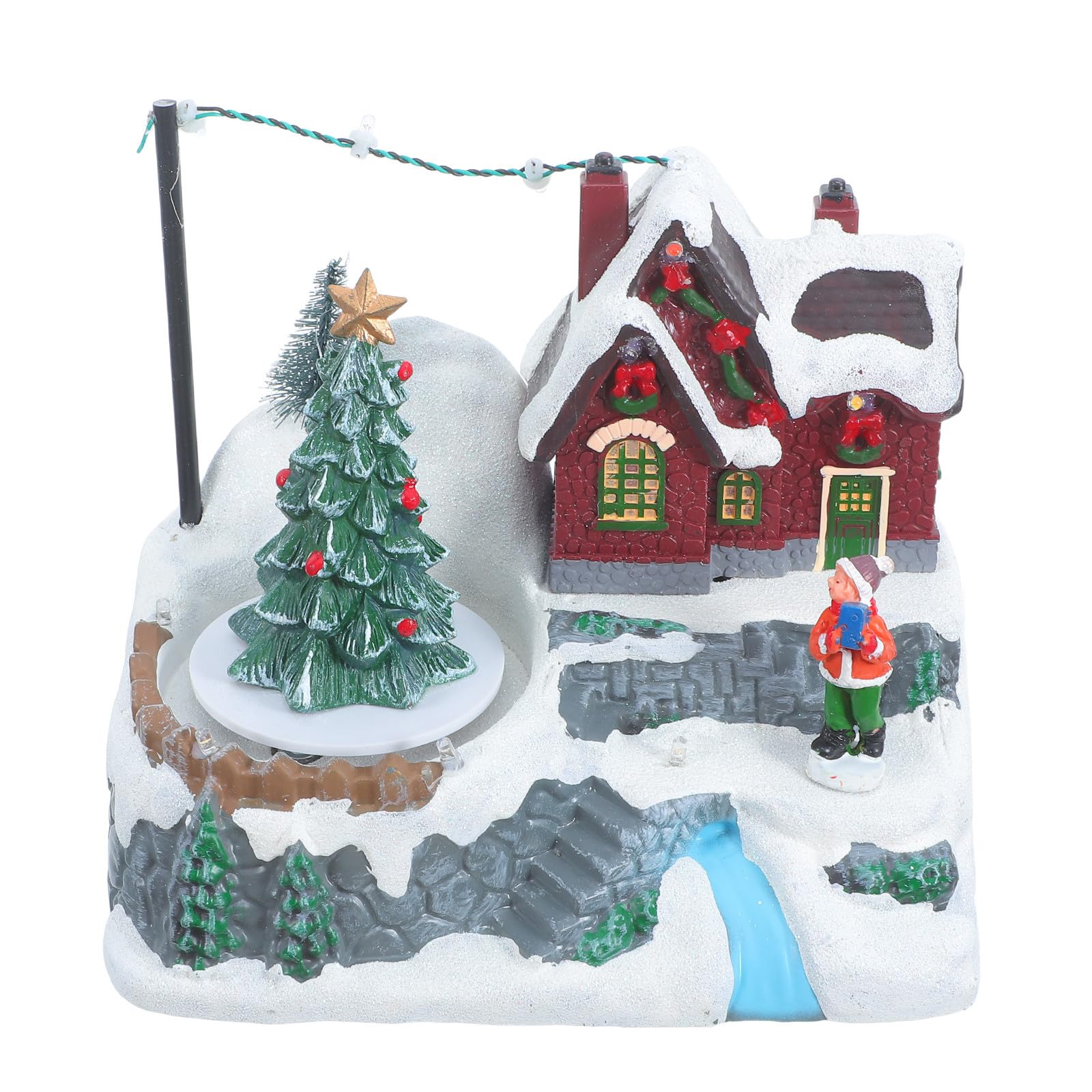 Weihnachtliche Spieluhr mit Leuchtendem Schneehäuschen und Drehbarem Baum aus Kunststoff Elegante Tischdekoration für Winter und Festliche Geschenkidee