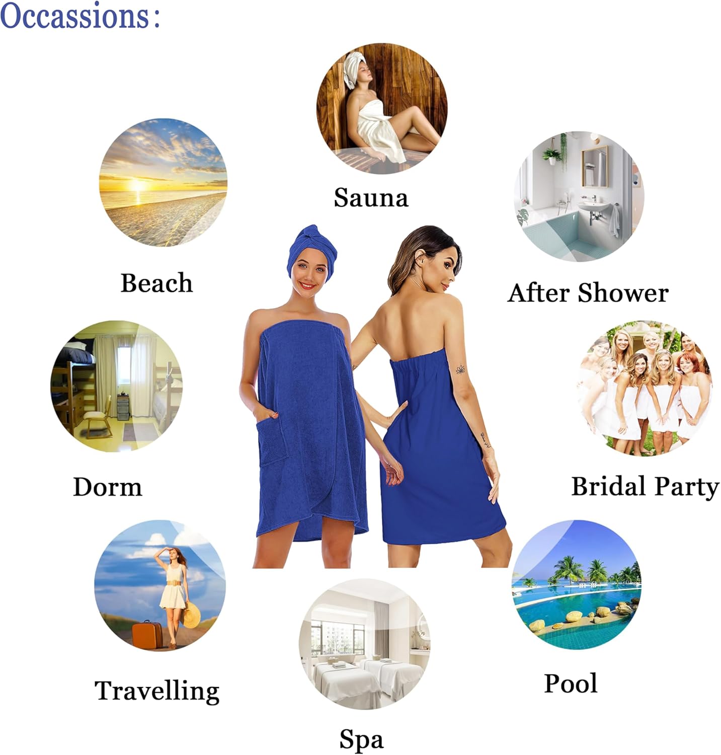 Plus Size Towel Wraps for Women After Shower, Navy Wearable Bath Towel Wrap Plus Size XXL Lightweight Quick Drying with Hair Wrap Towel for Bathroom Dorm Travel
