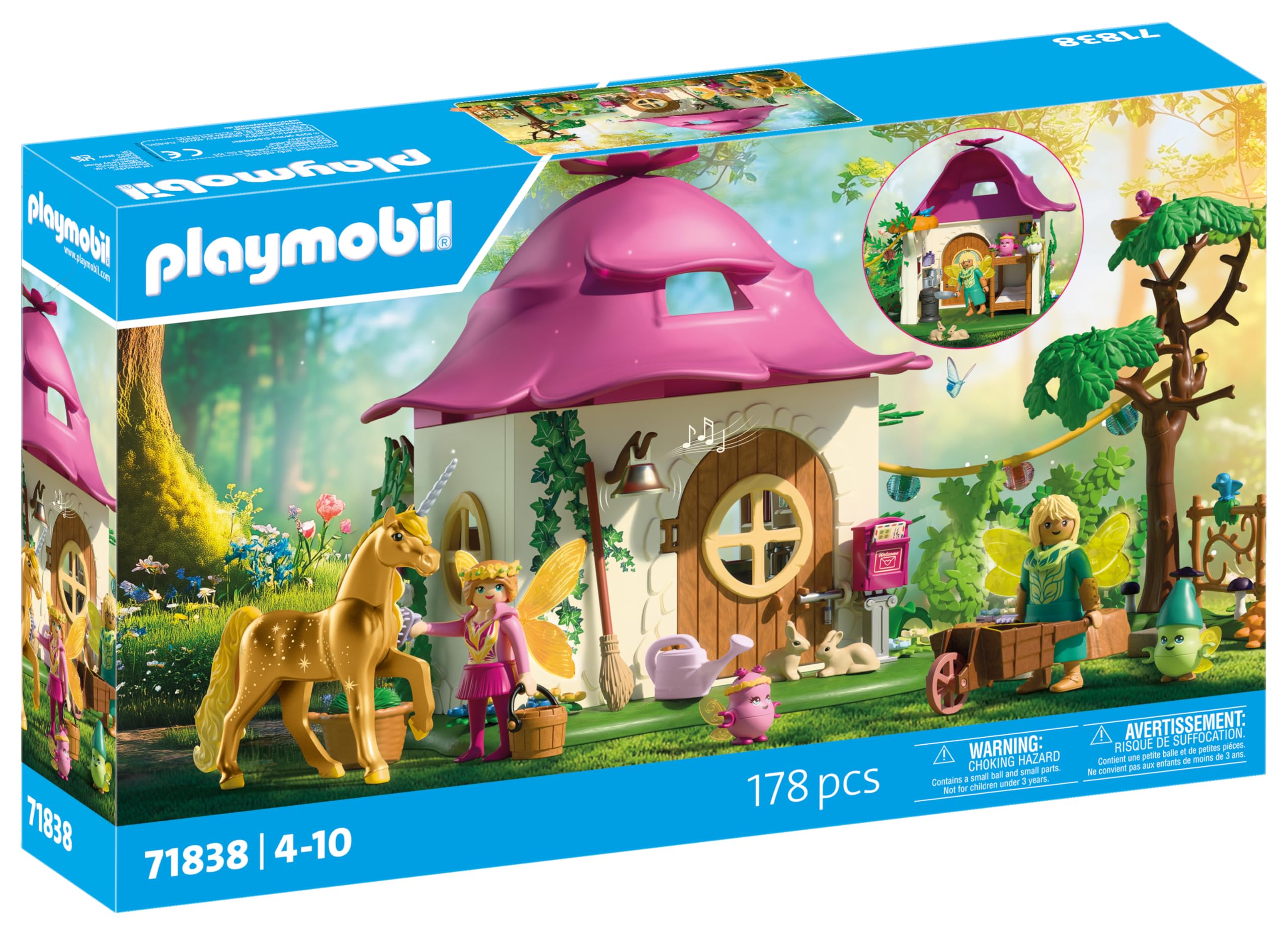 PLAYMOBIL | Magic Unicorns | Domek wróżki ze złotym jednorożcem i stajnią | ze świecącą girlandą na magiczne noce | kreatywna zabawka dla dzieci od 4 lat | 71838