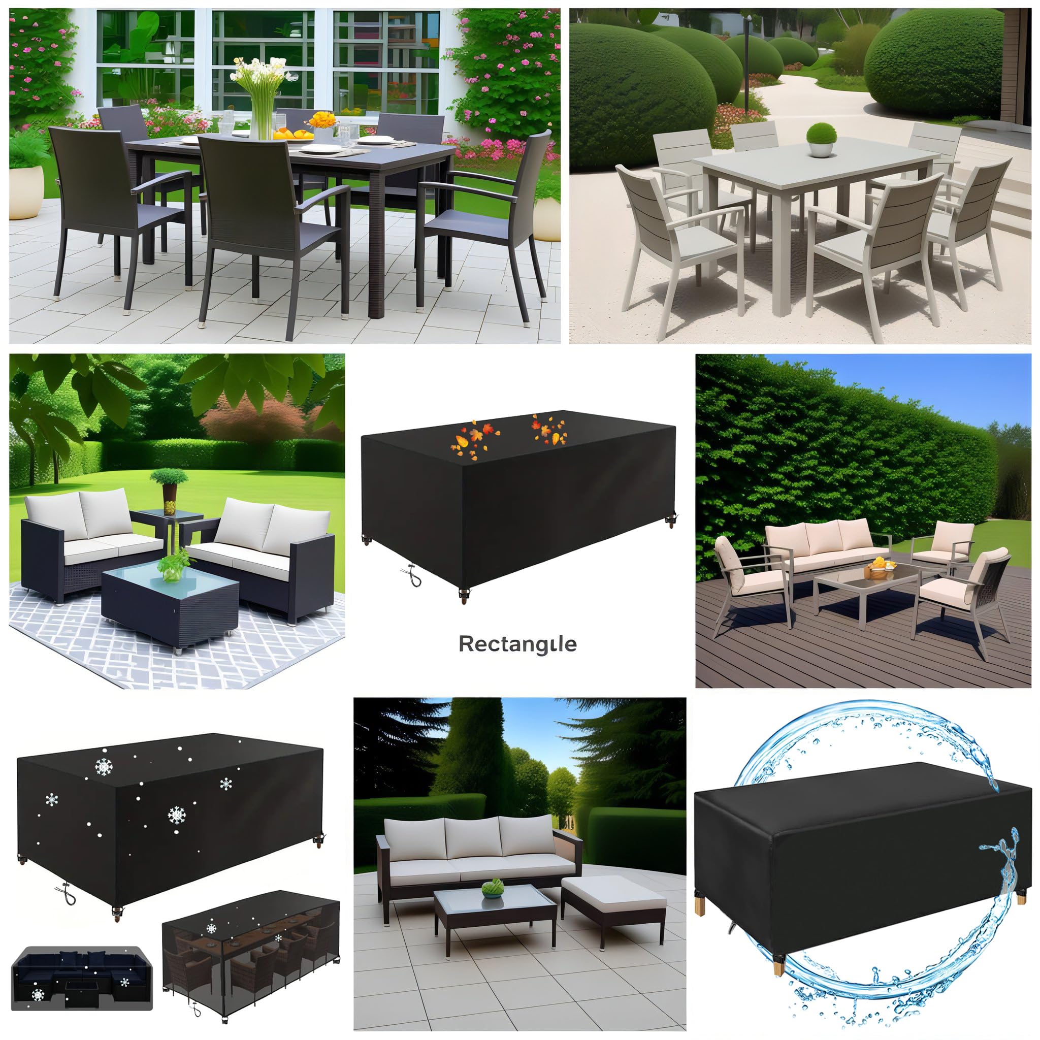 Housse Salon de Jardin Imperméable 420D Oxford, 340x210x75cm/LxWxH Bâche Protection Cube et Lounge Extérieur Anti-UV, Couverture Meubles avec Boucles