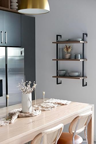 Vista 50 de Nathan James Theo 4-Shelf Bookcase, Floating Wall Mount Shelves with Natural Wood and Industrial Pipe Metal Frame, Nutmeg/Black