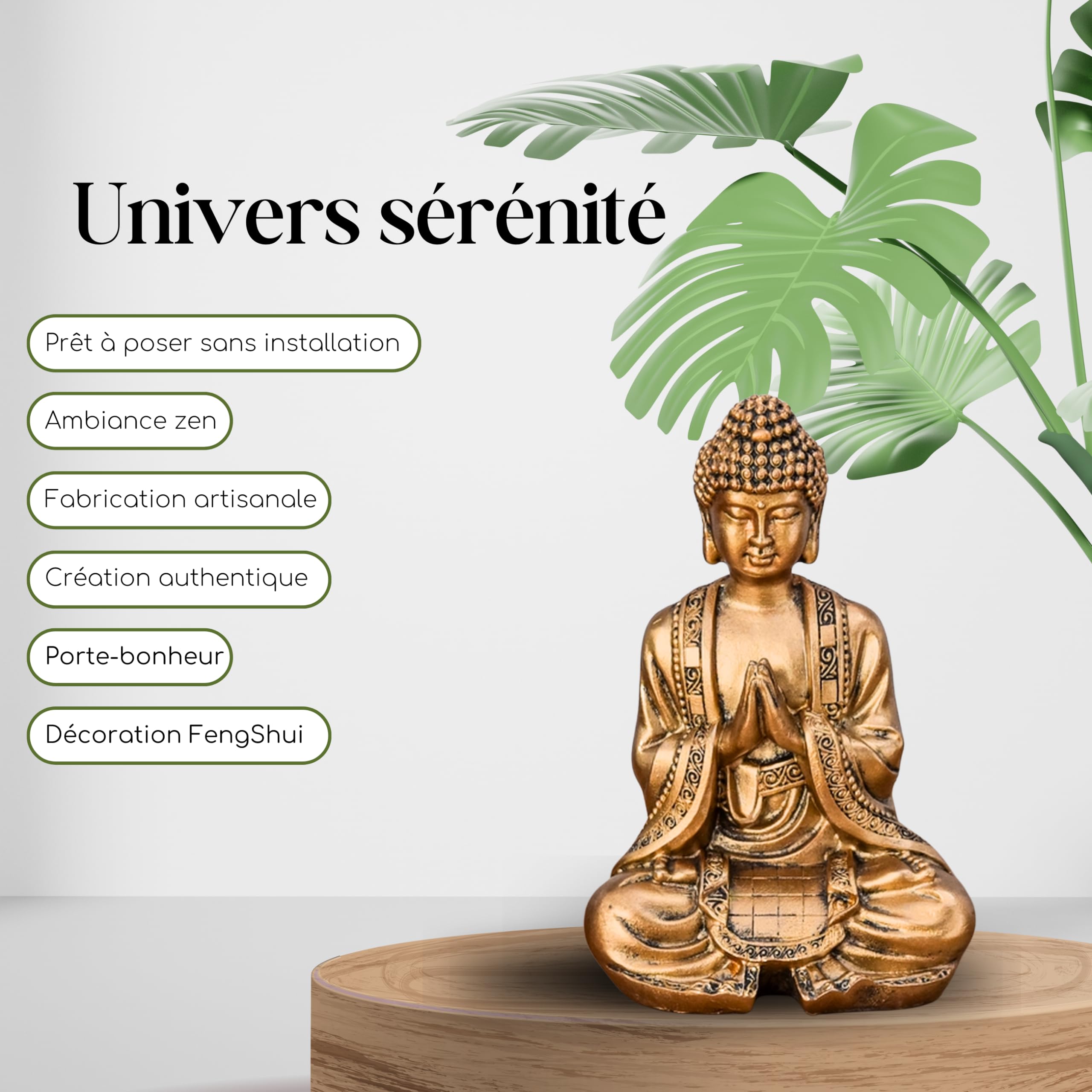 Statue Bouddha Or Méditation – Statuette Décoration Zen et Feng Shui – Apporte de la Spiritualité à Votre Intérieur et Une Ambiance Relaxante – Statue Porte-Bonheur – Hauteur: 12cm – Zen’Light