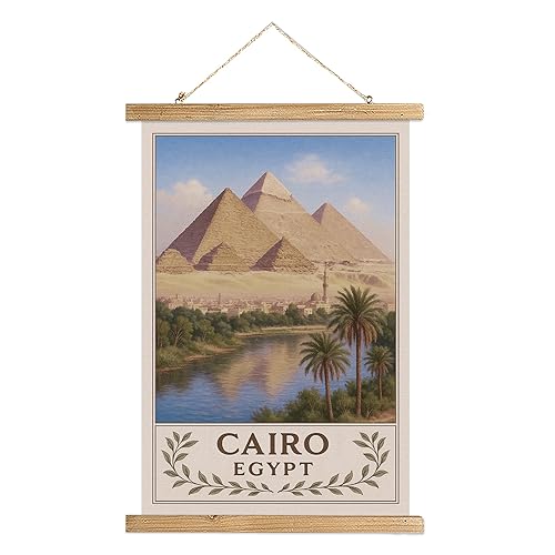 Cairo Egypt Wall Art Poster, Vintage Travel Print Featuring Pyramids