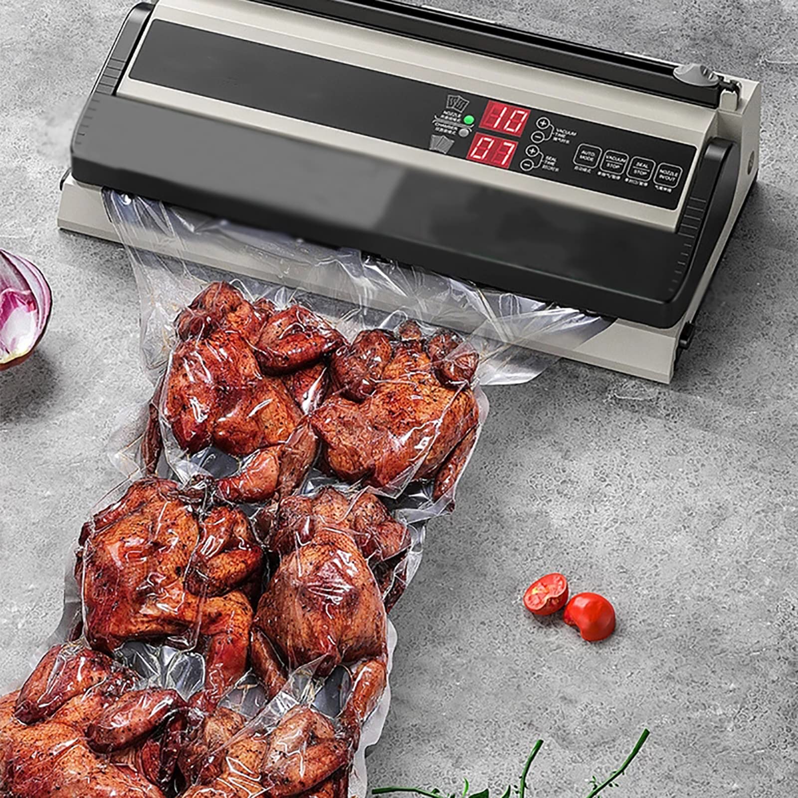 Macchina per sottovuoto commerciale, macchina automatica per la conservazione degli alimenti One-Touch, con funzione di gonfiaggio ad aria e taglierina, barra di tenuta da 40 cm, imballaggio