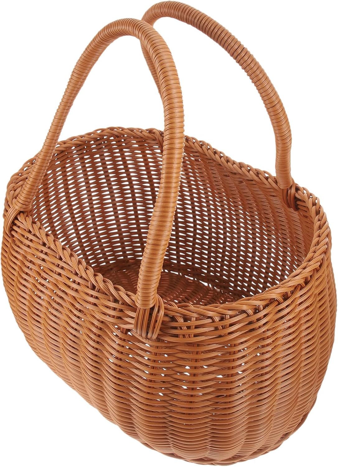 Gadpiparty Woven Picnic Basket with Handle for Outdoor Fruit and Food Storage, Imitation Rattan Portable Basket 31x22x21cm for Snacks and Party Bread