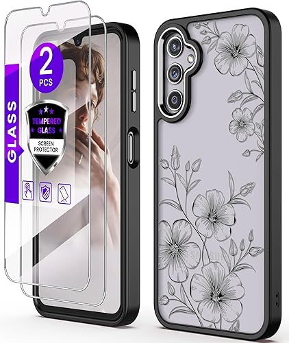 Miniatura 1 de Funda para Samsung Galaxy A14 5G con protector de pantalla de vidrio templado 2 unidades, protección de grado militar TPU suave y policarbonato