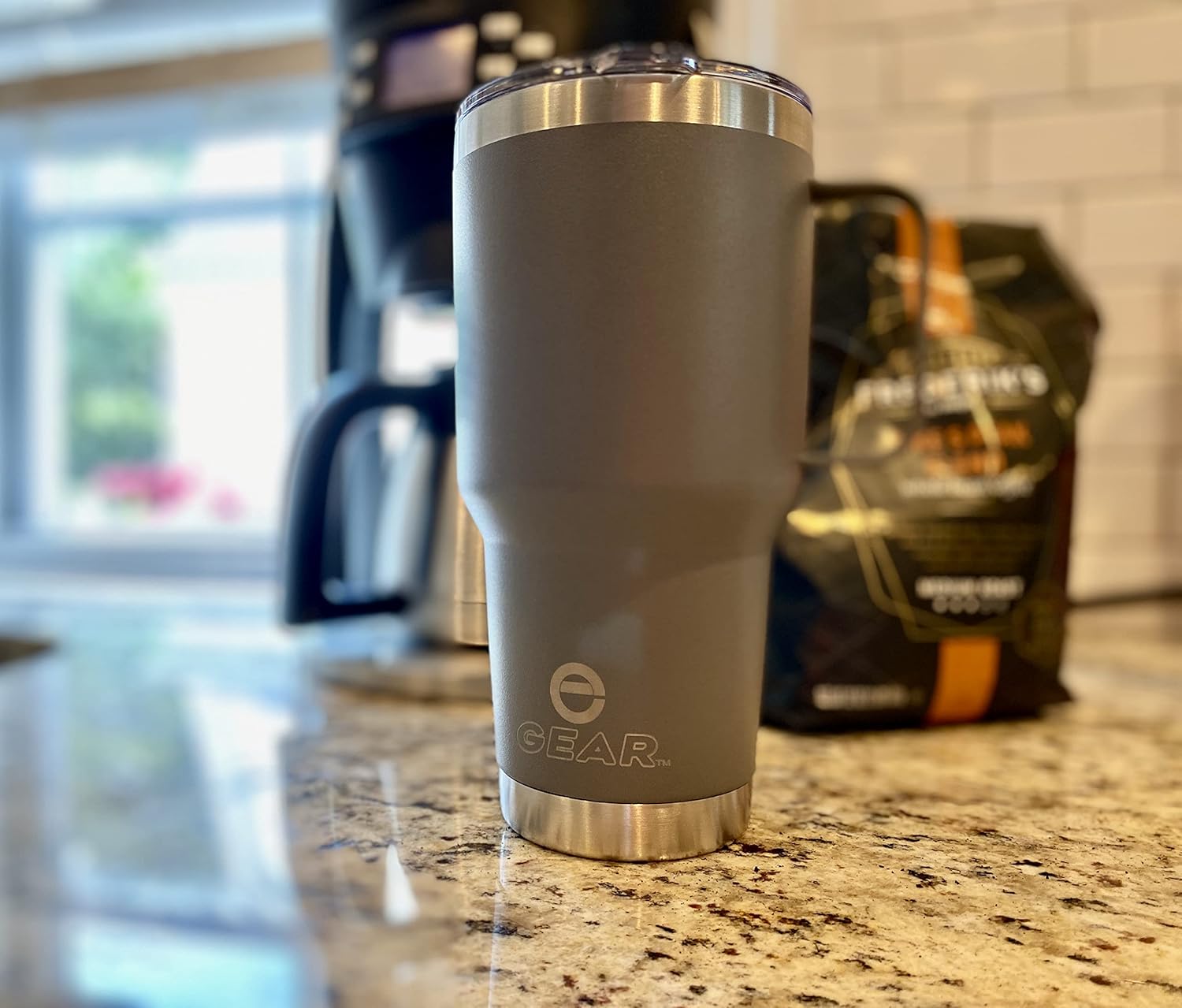 Enthusiast Gear 30 oz Tumbler with Magnetic Slider Lid and Handle, Stainless Steel, Vacuum Insulated for Hot and Cold Drinks (30 oz, Grey)