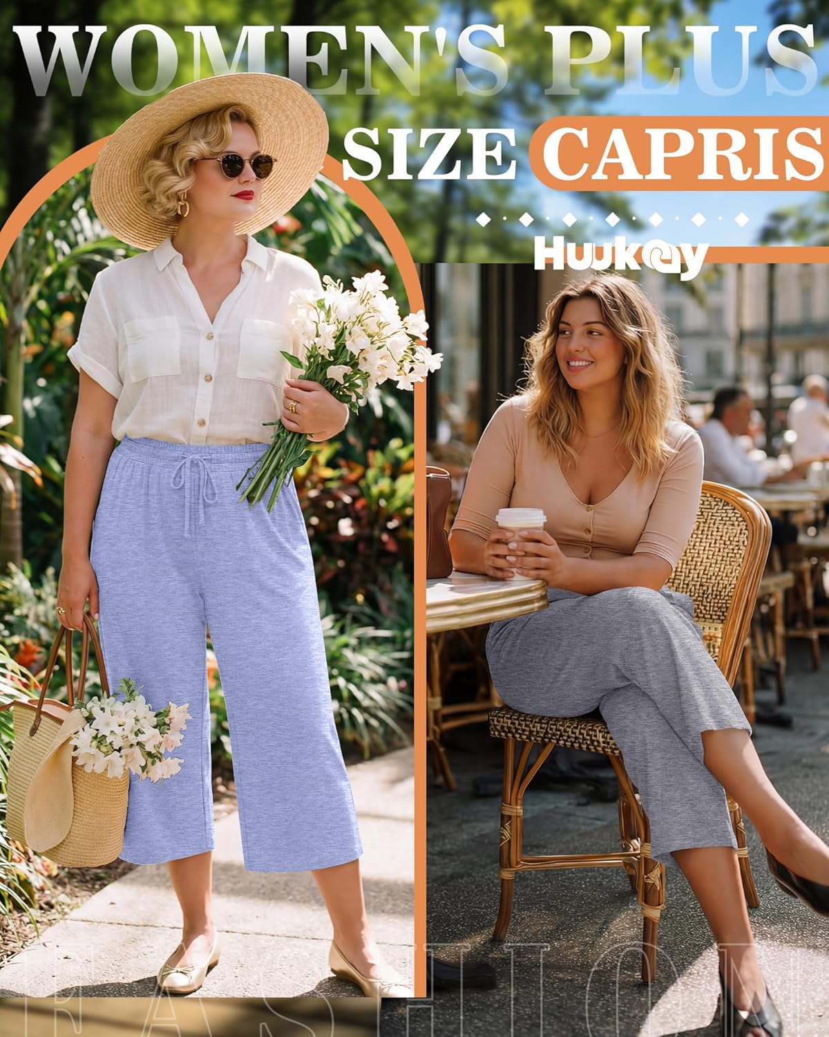 Huukeay 3 Pack Women's Plus Size Capris Wide Leg Yoga Capri Sweatpants Drawstring Loose Fit Summer Cropped Pants with Pockets - Image 2