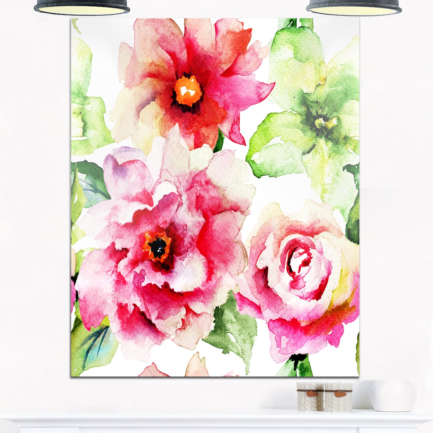 floral art✼•• Designart MT12055-30-40 Roses & Gerber Flowers Watercolor Floral