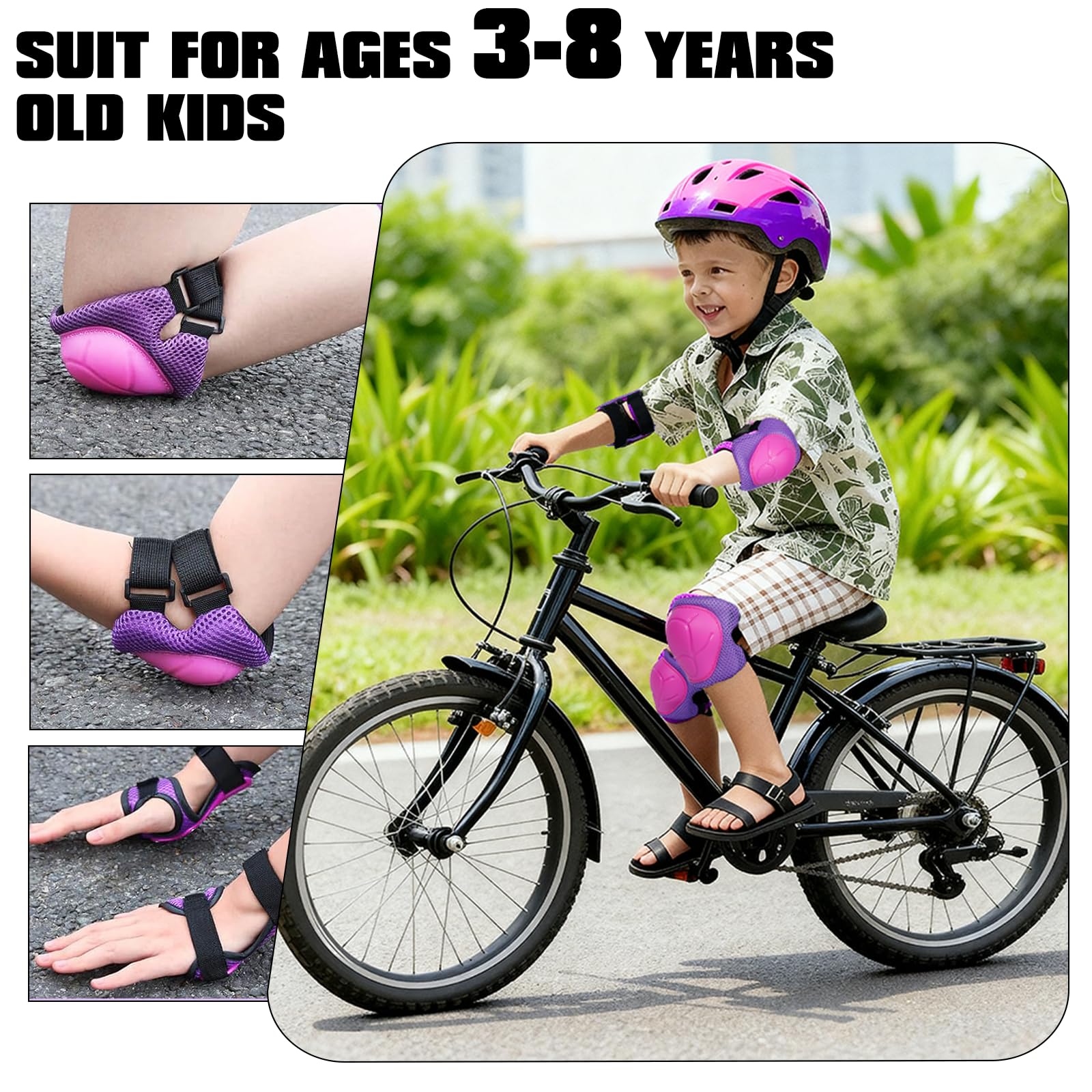 Zorplex Juego de 6 Equipo de Protección Infantil, Set Rodilleras Coderas y Muñequeras, Protecciones Patines Niño, Juego de Protecciones para Ciclismo, Monopatín, Escalada, y Otros Deportes — view 6