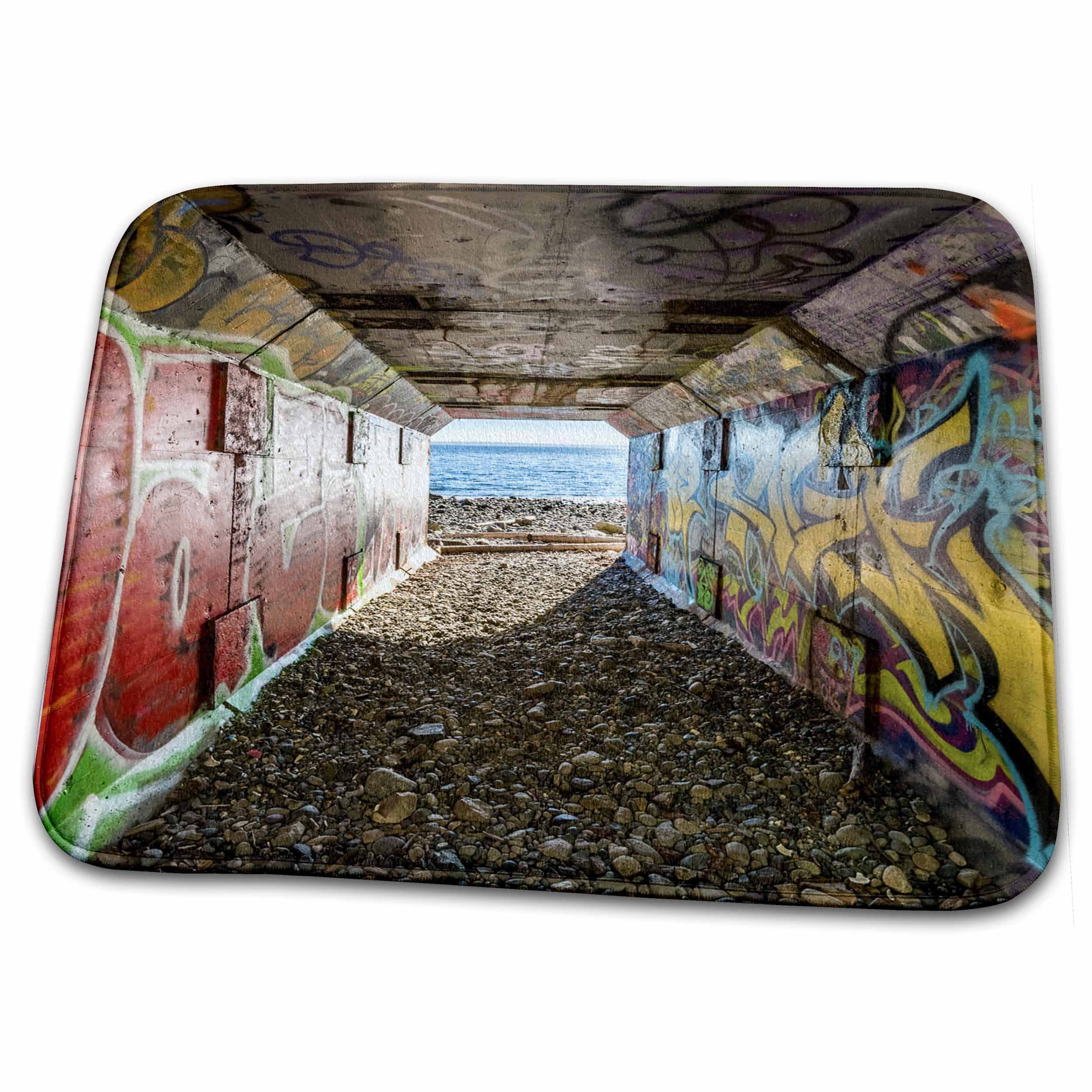 3dRose Bathroom Bath Rug Mat - Graffiti on Rail Tunnel, 1001 Steps, Surrey, British Columbia Landscape