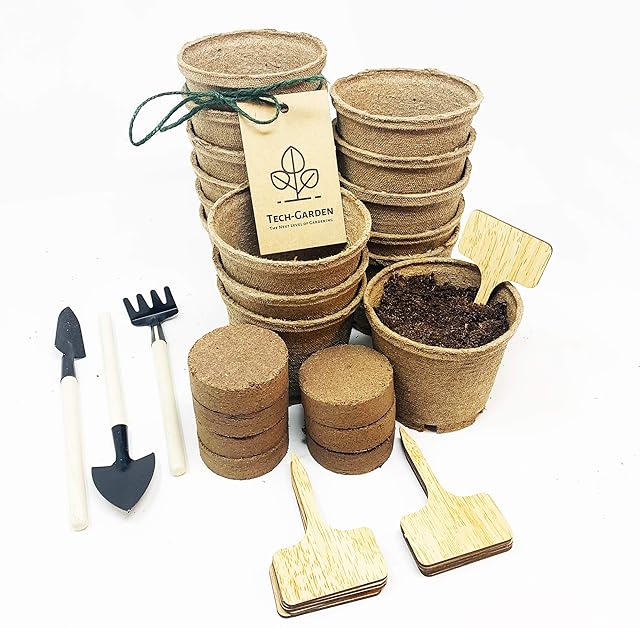 Tech-Garden - Complete Garden Home Growing Kits - Biodegradable Plant Pots & Jiffy Peat Plug Pellets - Certified Compostable Coir Fibre Eco Friendly Seed Starting Germinating Kit