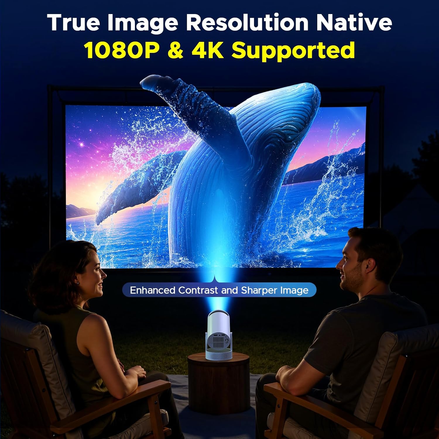 Mini Projector with WiFi and Bluetooth, Portable Projector built-in Battery Supported 4K, Auto Keystone, 220° Rotation Outdoor Projectors Compatible with HDMI / TV Stick / iPhone / Laptop for Bedroom