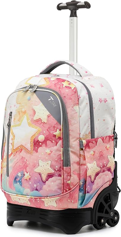18-Inch Rolling Backpack 6-Wheel for Kids School Travel | 6-Wheel Stair-Climbing Girls Boys Carry-on Suitcase Water-Resistant Adjustable Trolley Handle Wheels School Travel Camping