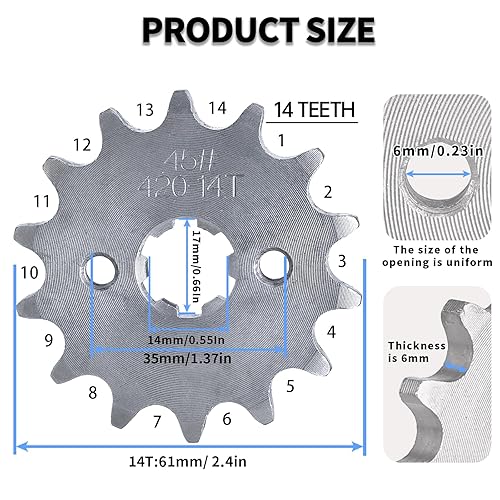 Vista 15 de Piñón de cadena 420 16T Piñón delantero de 0.669 in compatible con 50cc 70cc 90cc 110cc 125cc 140cc15cc 160cc Lifan Loncin Dirt Bike, ATV, Go Kart