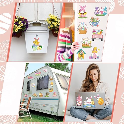 Miniatura 4 de Juego de 24 calcomanías magnéticas para decoración de puerta de garaje de Pascua con imanes de nevera de Pascua huevos de conejo imanes de gnomo